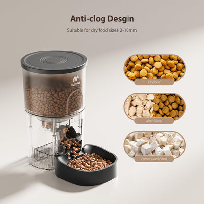 IMIPAW Automatic Cat Feeder, 5G WiFi Cat Food Dispenser with APP Remote Control, Pet Dry Food Smart Feeder, Programmable Timed Feeding, Dual Power Supply, 1-10 Meals Per Day