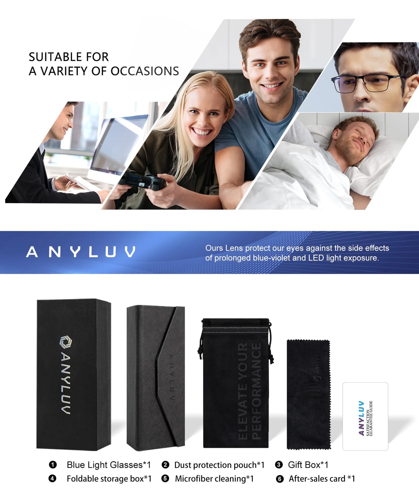 ANYLUV Blue Light Glasses for Men/Women, Lightweight Blue Light Blocking Glasses, Anti-Eye Strain Computer Glasses for Gaming