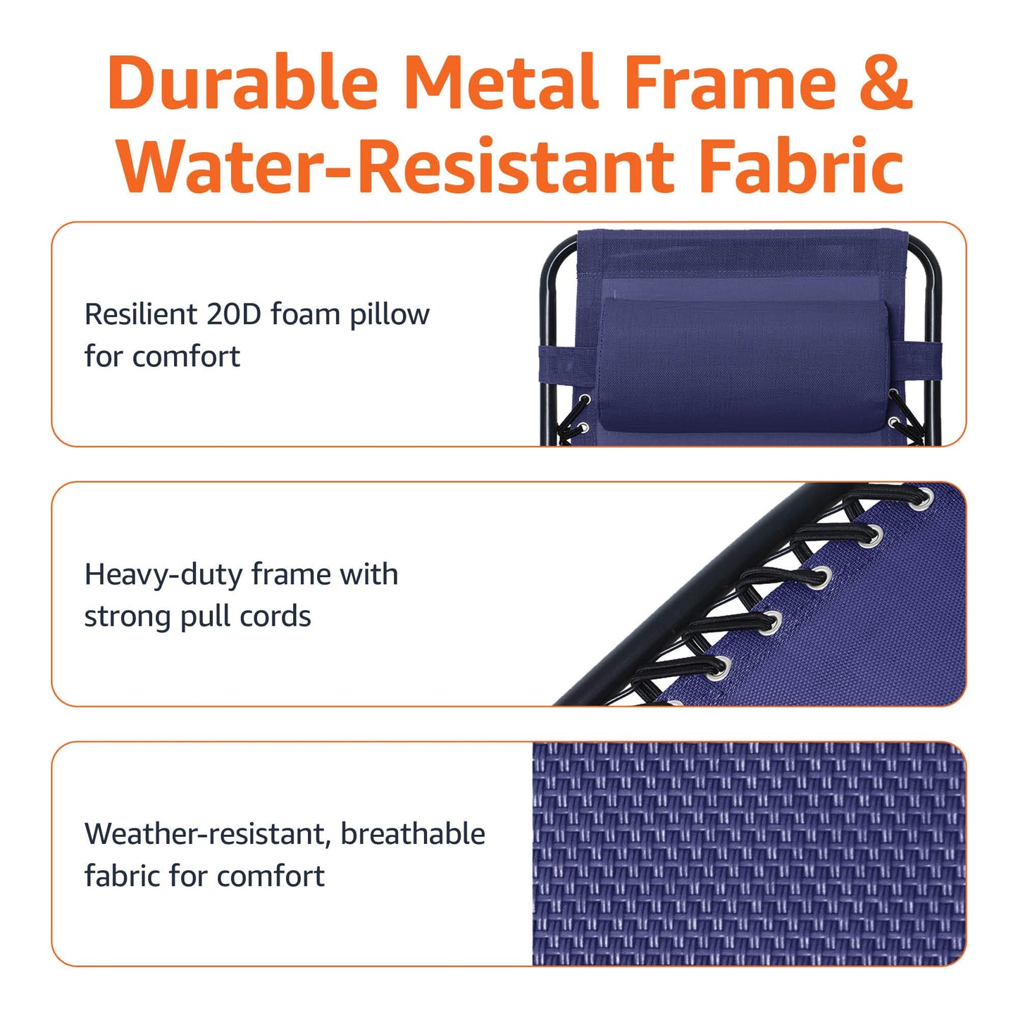 Amazon Basics Outdoor Patio Zero Gravity Lounge Chair with Pillow, Folding Reclining and Textilene Adjustable, Folding Lounge Lawn Chairs for Outside, 26", Blue