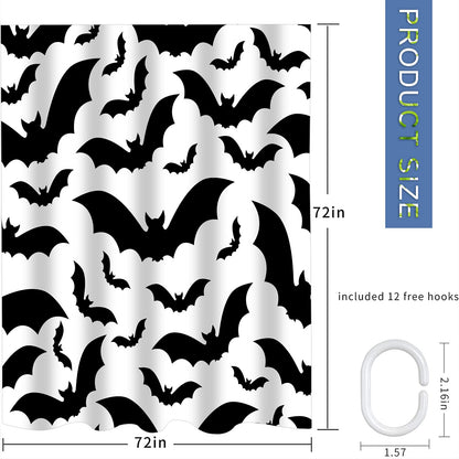 Abaysto Spooky Halloween Pattern with Bats Black and White All Animal Color Dark Dead Bathroom Decor Shower Curtain Sets with Hooks Polyester Fabric Great Gift