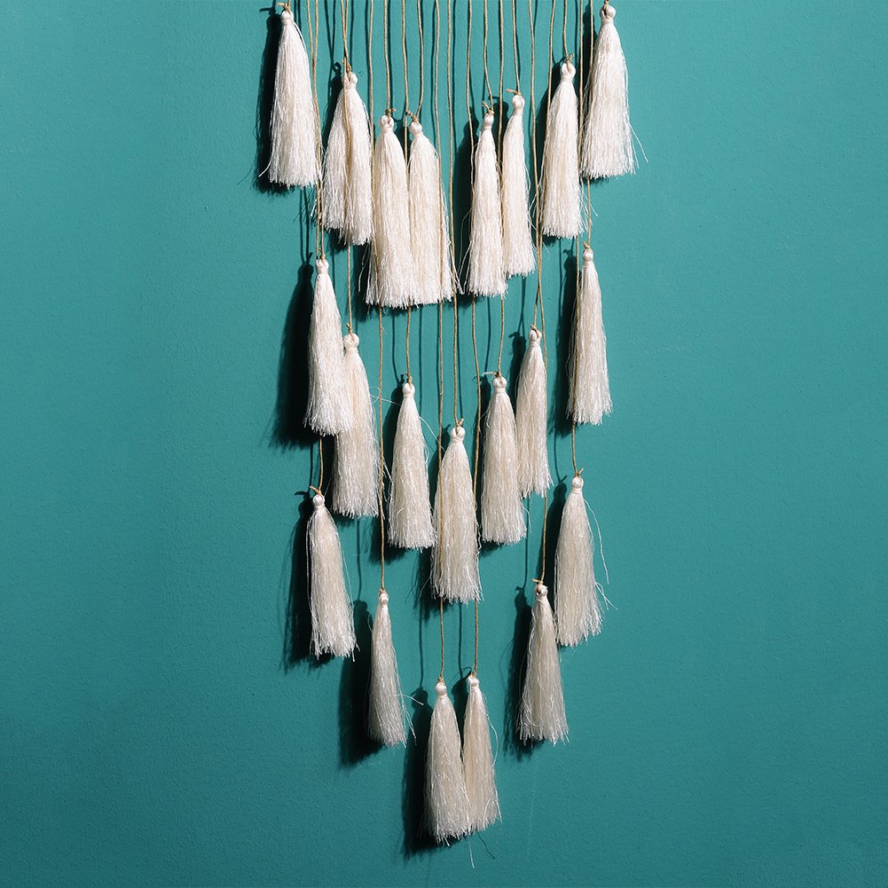 Artilady Macrame Dream Catchers for Bedroom - Tassel Wall Hanging Handmade Dreamcatchers Home Decor with Tassel Feather Ornament Craft Blessing Gift (Beige)