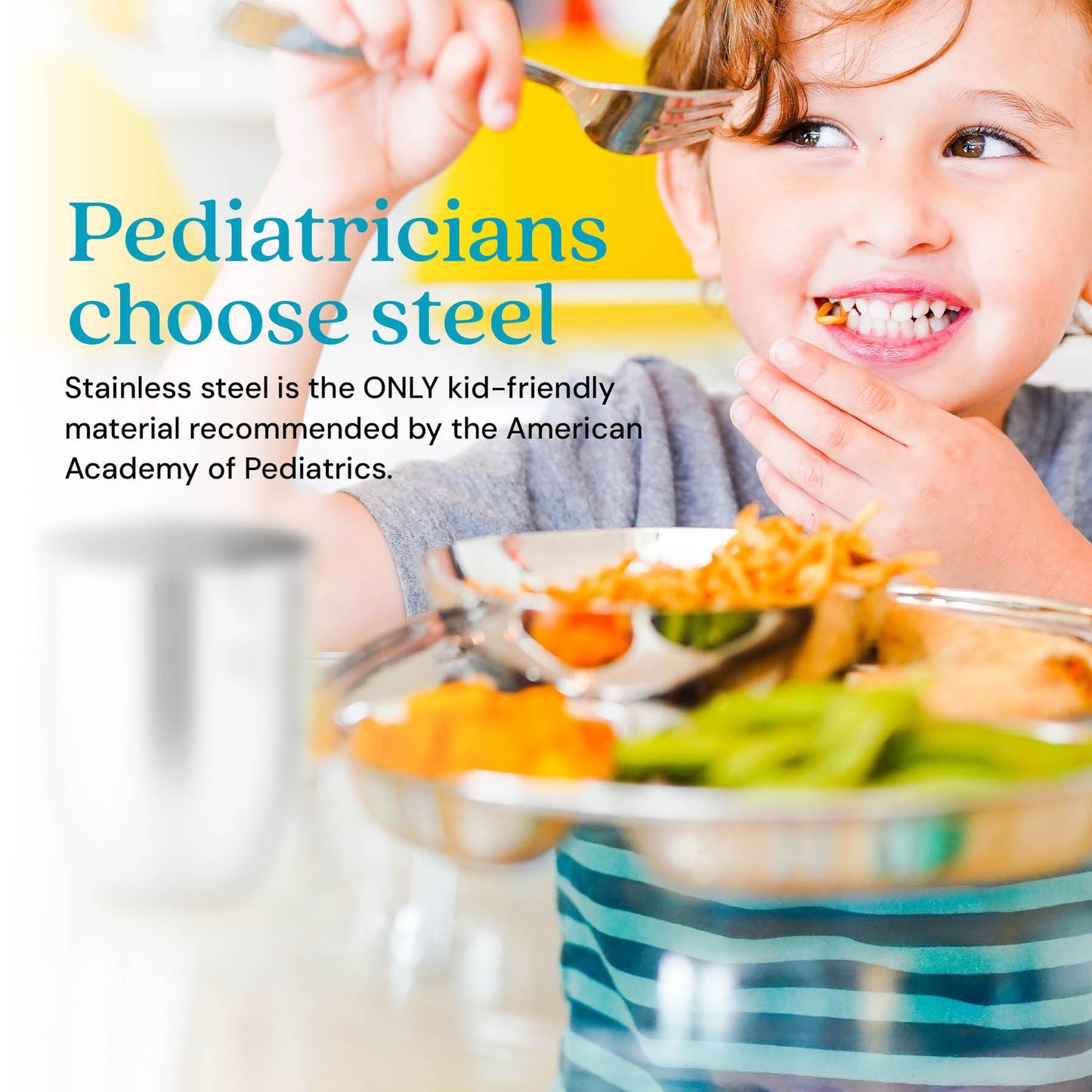 Ahimsa Stainless Steel Kids Plates - Divided Toddler Plates, Pediatrician Designed, Non Toxic Toddler Plate, Camping Plate, BPA Free & Dishwasher Safe (Single)