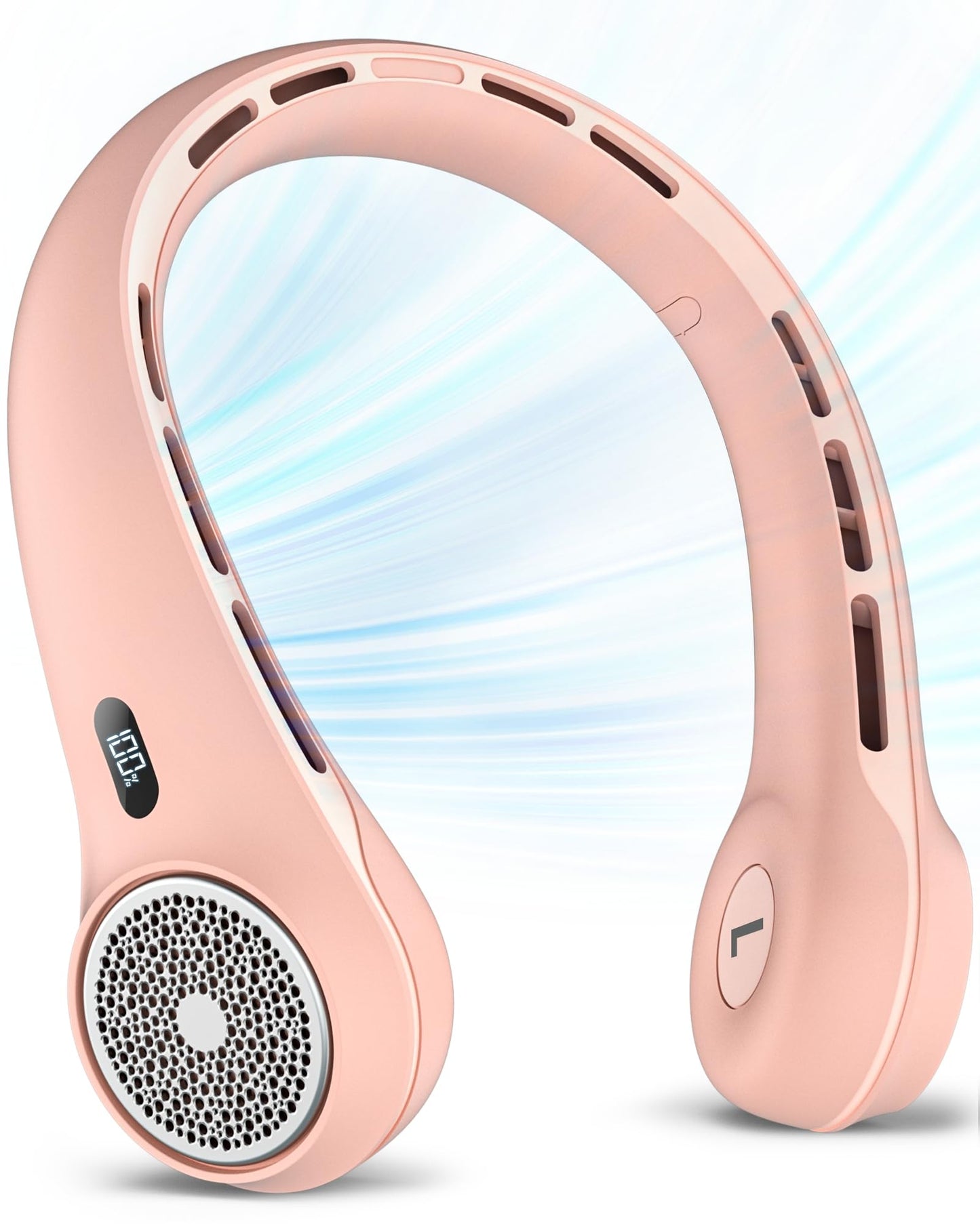 Hssio Portable Neck Fan with 4000mAh Rechargeable Battery & LED Display, Personal Cooler for Women/Men, 3-Speed Bladeless 360° Cooling Fans, Stylish Gift for Gym/Travel/Office, Pink