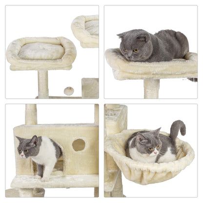 Hey-brother Cat Tree for Large Cats, Cat Tower with Scratching Posts, 2 Padded Plush Perches, Big Condo and Cozy Basket, Beige MPJ025M