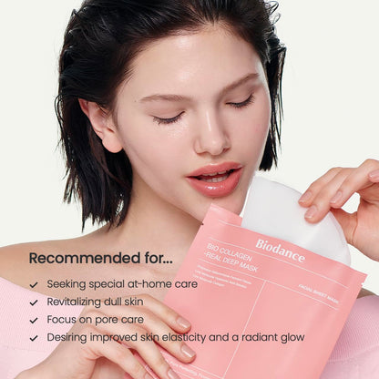 BIODANCE Bio-Collagen Real Deep Mask, Hydrating Overnight Hydrogel Mask, Pore Minimizing, Elasticity Improvement, 34g x4ea