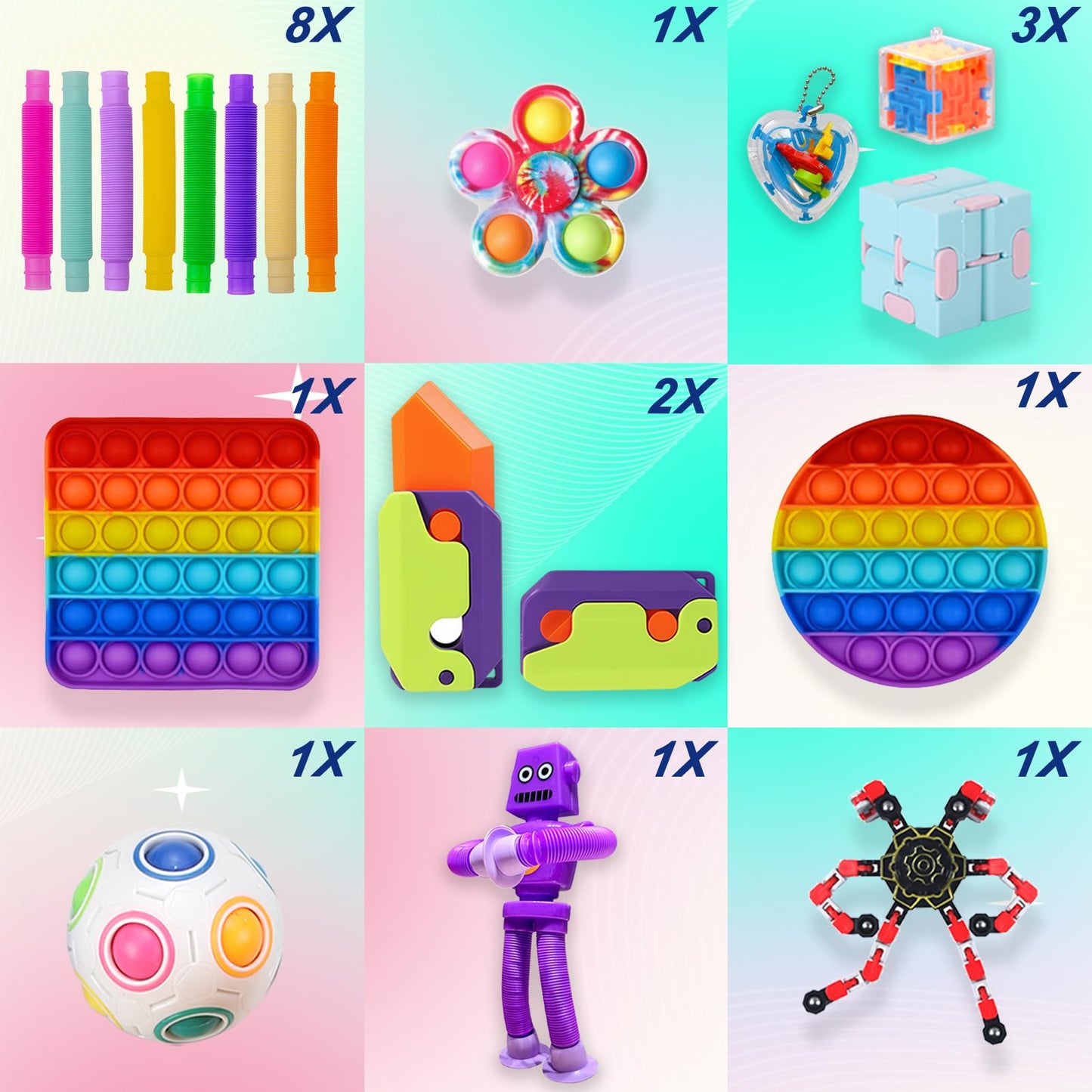 80 Pack Fidget Toys Pack,Pop Its Relieves Stress and Anxiety Sensory Toy for Kids Girls Adults ADHD,Christmas Party Favor,Classroom Rewards Prizes,Pinata Stuffers,Bulk Rewards Boxfor Boys and Girls