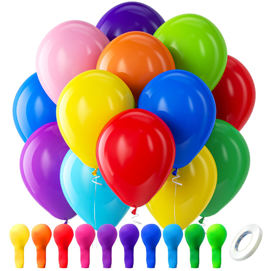 Bezente Assorted Rainbow Latex Balloons, 100 Pack 12 inch Round Helium Bright Color Balloons for Birthday Bridal Shower Wedding Party Decorations