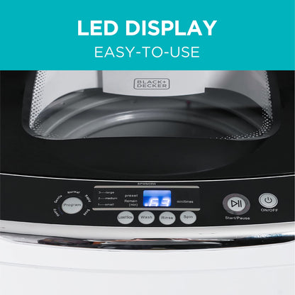 BLACK+DECKER 0.9 Cu. Ft. Portable Washer, 6.6 lb. Capacity Washing Machine for Homes & Apartments, 5 Wash Cycles, Quick Connect Sink Adapter and Drain Hose Included, Transparent Lid, BPWM09W, White