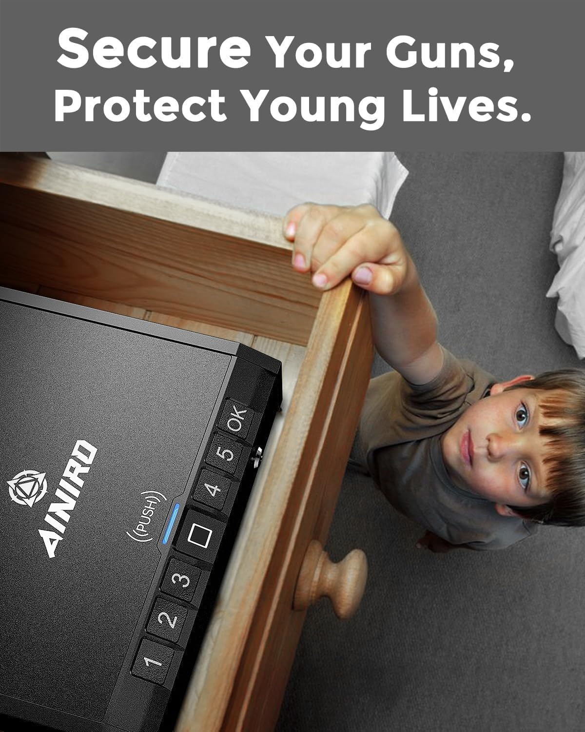 AINIRO Gun Safe for Pistols - Biometric Gun Safe for Handgun, Quick-Access Gun Lock with Fingerprint Identification or Key Pad, Storage Home Bedside Nightstand Car