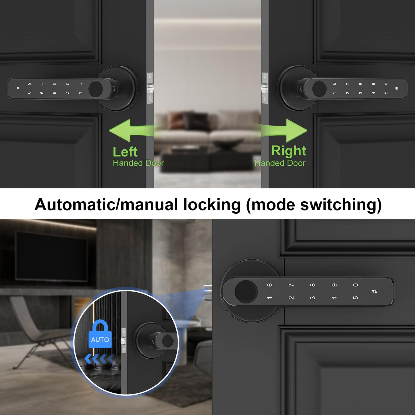 HEIXSMT Fingerprint Door knob, Fingerprint Door Lock with Code,Keyfob Card,Bluetooth,Key,Biometric Smart Lock for Home Bedroom Apartment