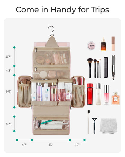 BAGSMART Travel Toiletry Bag, Extra Large Full-open Hanging Toiletry Bag for Women, Puffy Cosmetic Makeup Bag Organizer with Handle for Accessories, Essentials, Toiletries (Black 13''L)