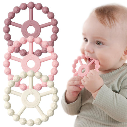 3 Pack Ring Teether Baby Infant Toys, Silicone Teething Ring Toys for Babies 0-6 Months, Seposeve Baby Teethers 6-12 Months 12-24 Months, Easy to Grasp Toy, Infant Teething Relief, Purple Pink White