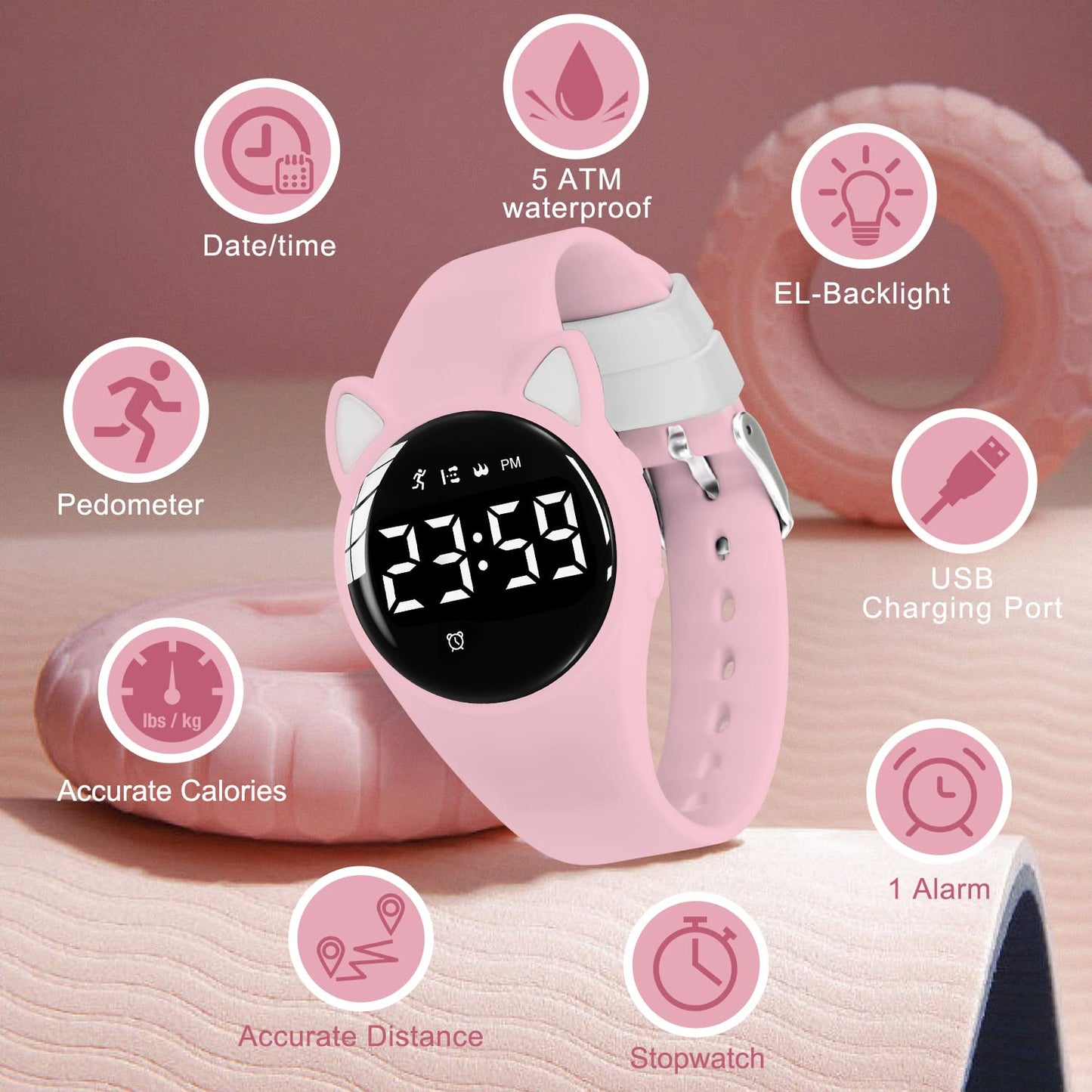 Bomieux Kids Digital Watch for Boys Girls,Sports Watch with Fitness Tracker Pedometer Vibration Alarm for Ages 5-15 No App Needed Waterproof Watches for Kids
