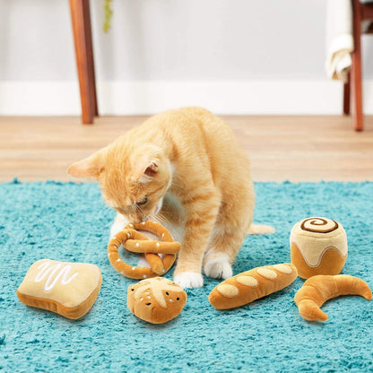 Bread Catnip Toys, Cat Toy for Indoor Interactive Toys, Kitten Chew Bite Kick Toy Baguette Croissant Pretzel Toast Bun Cinnamon Roll Plush Catmint Pet Birthday Presents 6 Pack