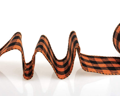 ATRBB Orange and Black Buffalo Plaid Ribbon Wired Edge Gingham Ribbon for Halloween Decoration and Bows Craft,10 Yards by 2.48 Inches (Style 5)