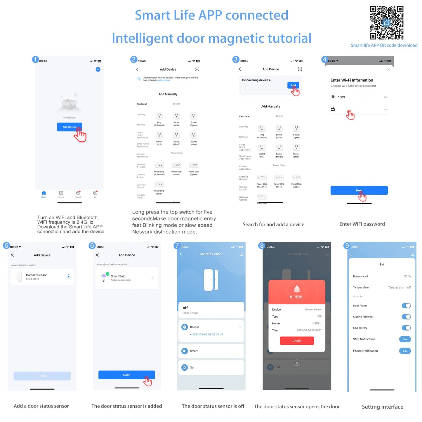 4-Pack Smart Door and Window Sensor, 2.4G WiFi Door Sensor, Tuya/Smart Life Contact Sensors for Home Security & Smart Home Automation, Compatible with Alexa Google Assistant