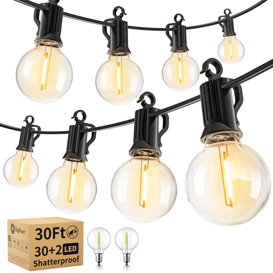 Brightown Outdoor String Lights - Waterproof Globe Patio Lights 30 Ft with 30 G40 Shatterproof LED Bulbs, Connectable Commercial Hanging Light for Backyard, Bistro, Porch, Cafe, Deck, Garden