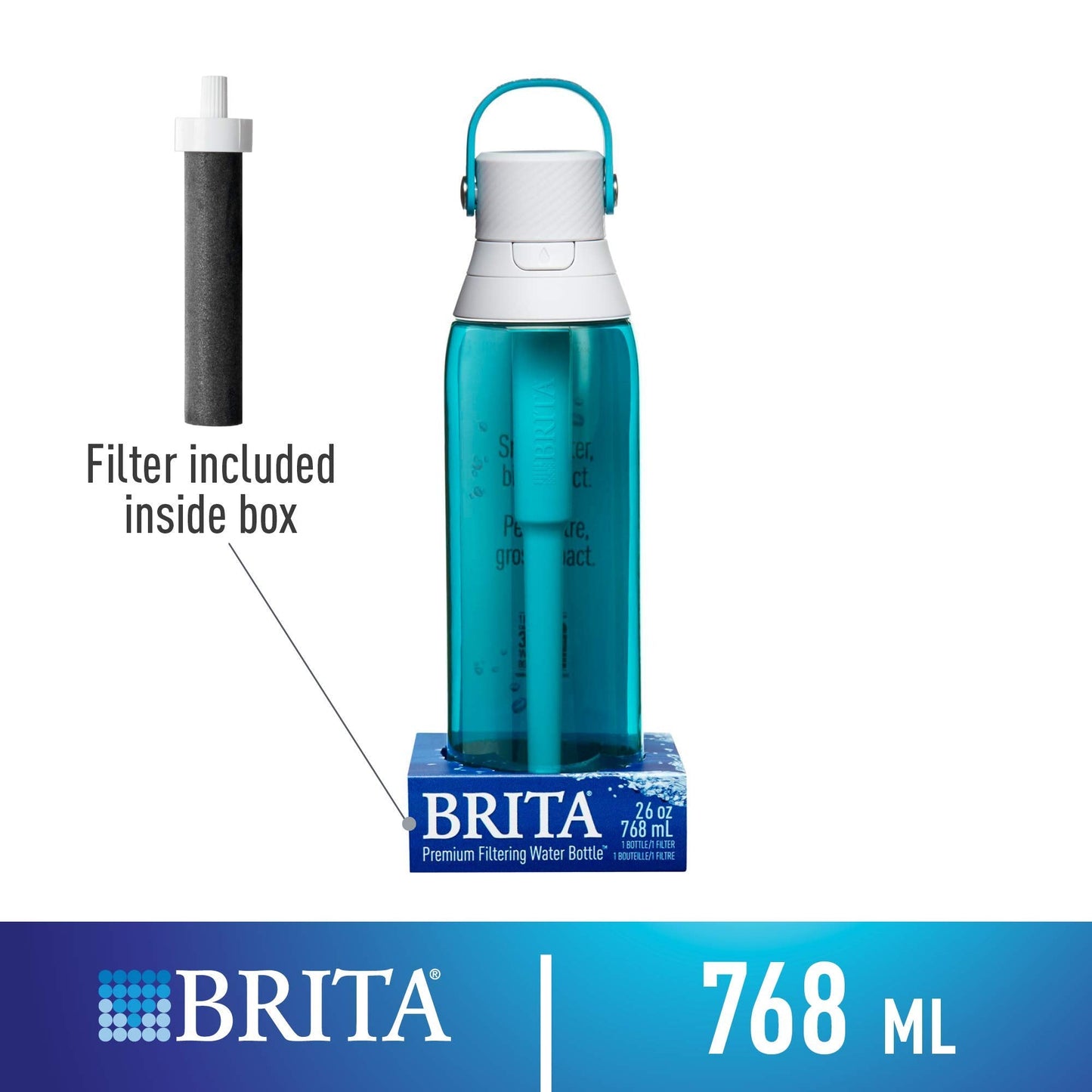 Brita Insulated Filtered Water Bottle with Straw, Reusable, BPA Free Plastic, Sea Glass, 26 Ounce