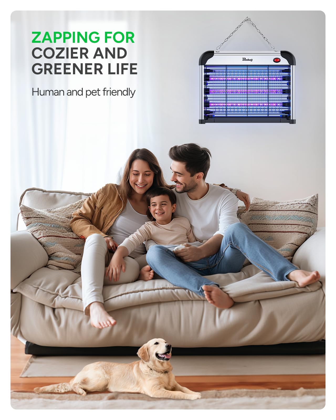 Buzbug LED Bug Zapper Indoor, 10 Years Lifespan 3 Lamps Enhance Insect Attraction, 3800V High-Voltage, Electric Mosquito Zapper, Fruit Fly Mosquito Moth Gnat Trap, Killer, Zapper -MA009