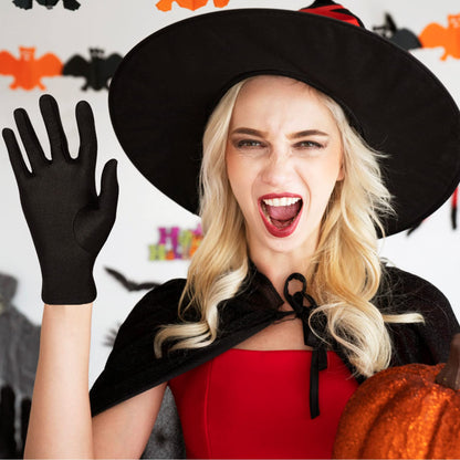 Women Formal Bridal Short Satin Banquet Party Wedding Black Opera Gloves Wrist Length for Wedding Evening Party (Black)