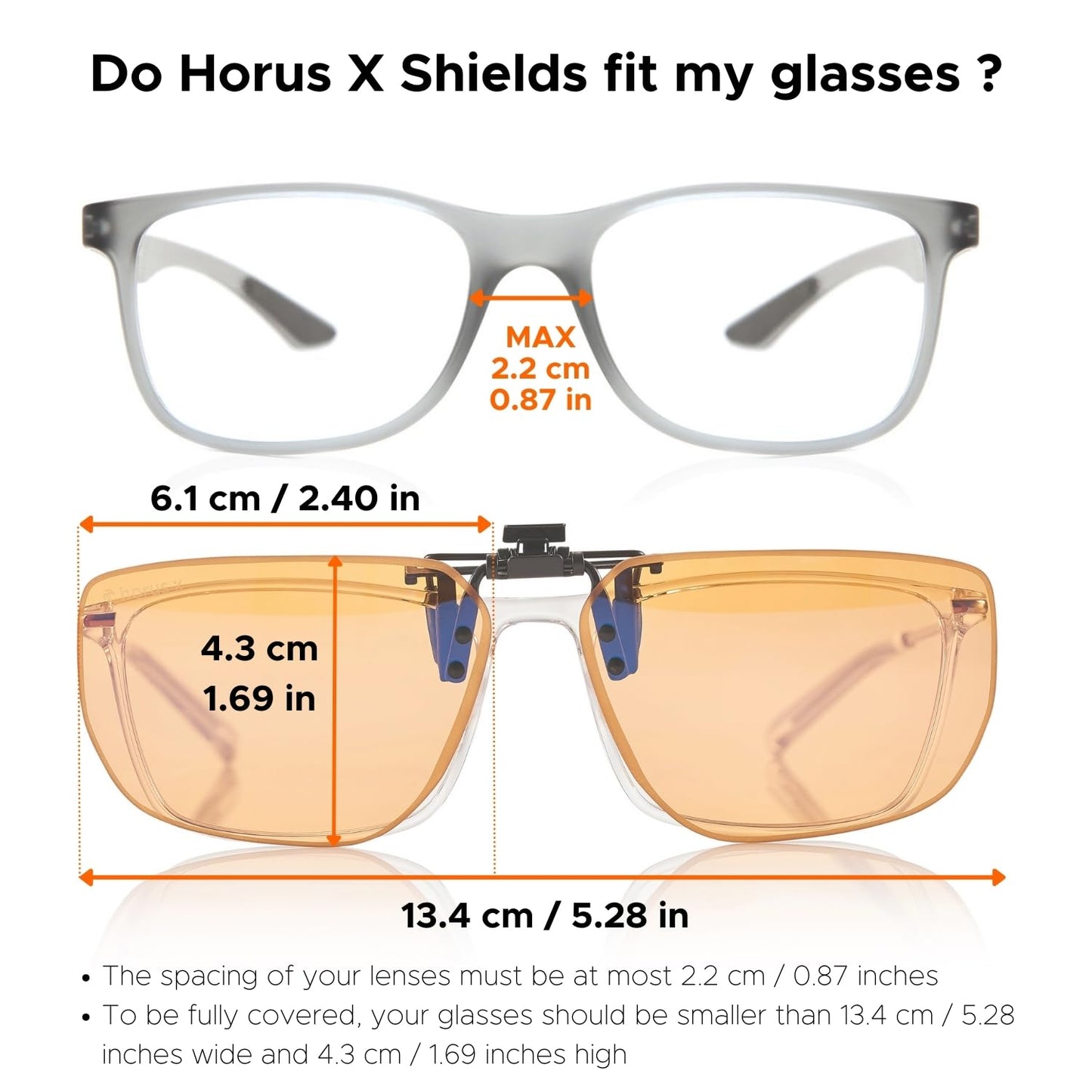 Horus X ® • Anti Blue Light Clip-On Glasses |Gaming Glasses Shield Anti Fatigue Eyestrain Migraine | Amber Lenses