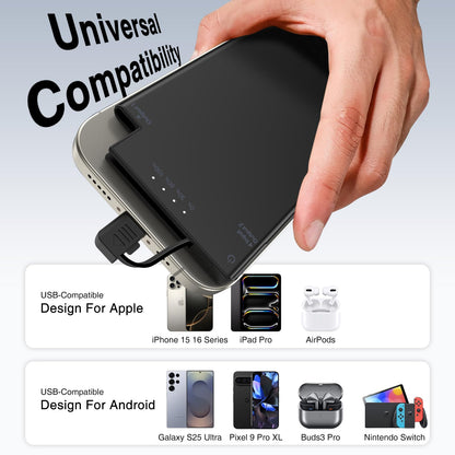 Auskang Slim Power Bank for Travel-5000mAh USB C Portable Charger Built in Cable- Airplane Safe Thin Battery Pack Compatible with iPhone16 15 Devices Samsung Google Pixel Android Phones