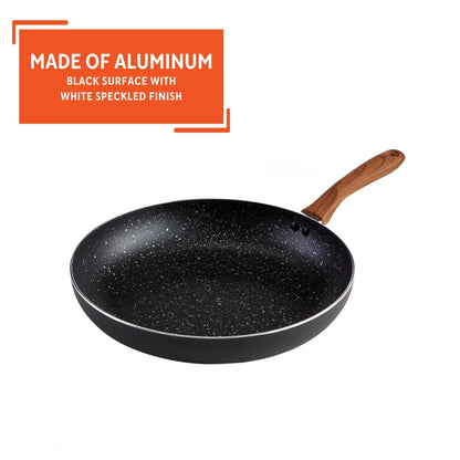 IMUSA USA Woodlook 8" Black Stone Fry Pan Handle and Speckled Nonstick Interior, 8"
