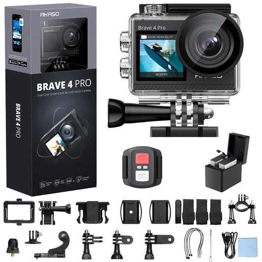 AKASO Brave 4 Pro 4K30FPS Action Camera - 131ft Underwater Camcorder Waterproof Camera with Touch Screen Advanced EIS Remote Control 5X Zoom Underwater Camera Support External Mic