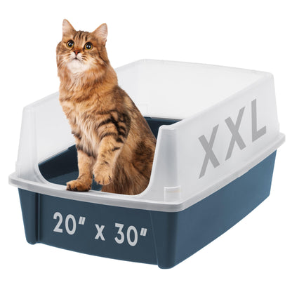 IRIS USA XX-Large Cat Litter Box, Open Top Extra Large Litter Box for Big Cats and Multi-Cat Households, High Sided Scatter Shield, Easy to Clean, 30" L x 20" W x 14" H, Navy
