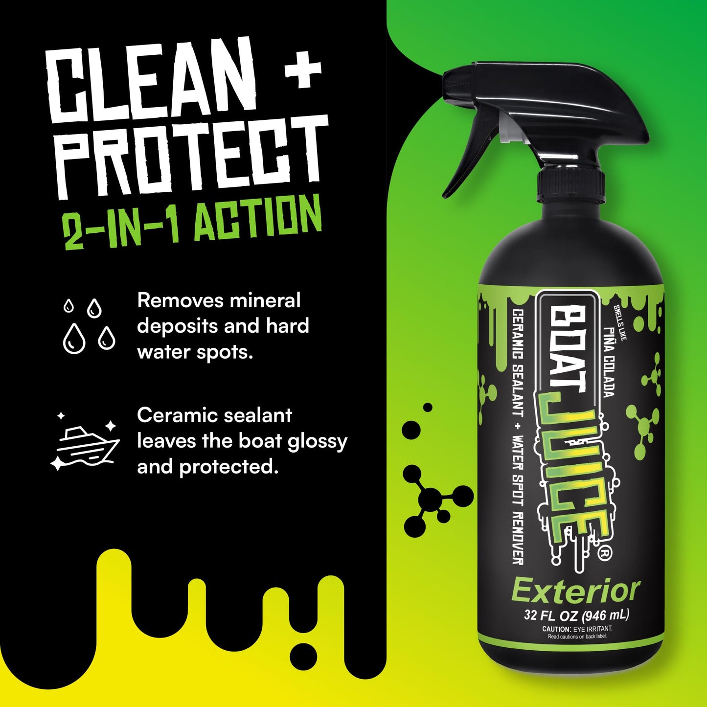 Boat Juice 2in1 Exterior Boat Cleaner & Protectant Spray | Water Spot Remover with SiO2 Ceramic Sealant | Pina Colada Scent | Marine Detailing & Boat Cleaning Supplies | Made in USA (32oz)