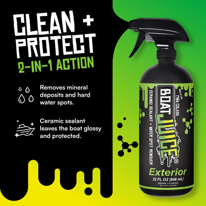 Boat Juice 2in1 Exterior Boat Cleaner & Protectant Spray | Water Spot Remover with SiO2 Ceramic Sealant | Pina Colada Scent | Marine Detailing & Boat Cleaning Supplies | Made in USA (32oz)