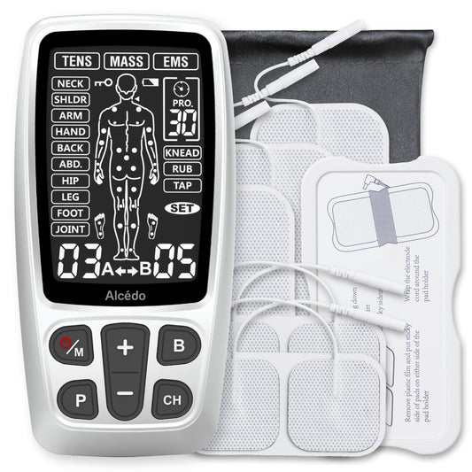 Alcedo TENS Unit + EMS Combination Machine Muscle Stimulator for Pain Relief, Electric Rechargeable Pulse Massager with 41 Modes for Back/Neck Pain Therapy