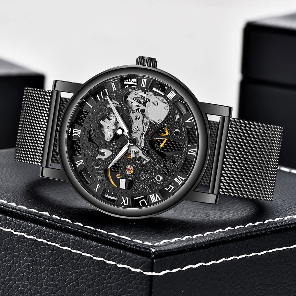 Whodoit Men's Mesh Strap Mechanical Skeleton Watch