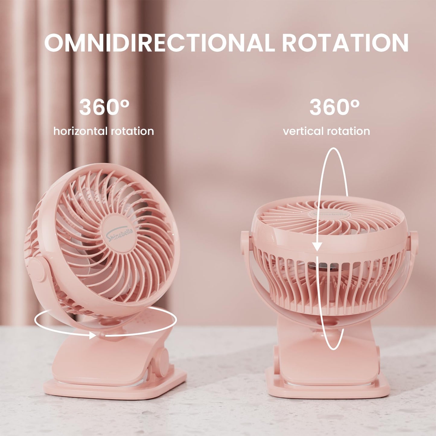 AA Battery Operated Clip-On Fan with Aroma, 4 Speeds, 5-inch Small Personal Fans for Baby Stroller, USB Powered, Quiet, 360° Rotation for Desk/Dorm/Camp/Golf Cart, Portable Home/Office/Bed Use