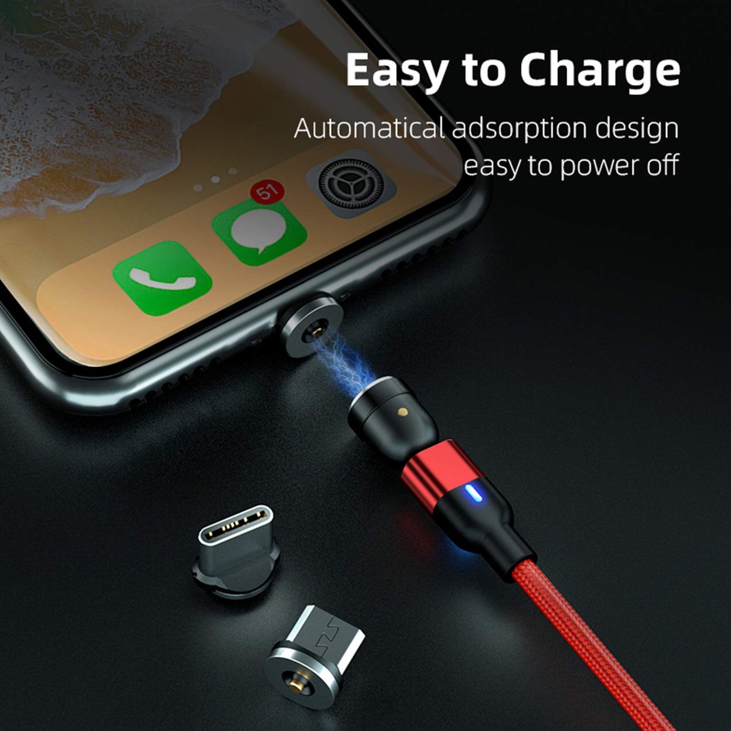 Bojianxin 540 Rotation Magnetic Charging Cable (7-Pack, 1.6ft/3.3ft/3.3ft/6.6ft/6.6ft/10ft/10ft) - 3 in 1 Magnetic Phone Charger Compatible with Micro USB, Type C etc