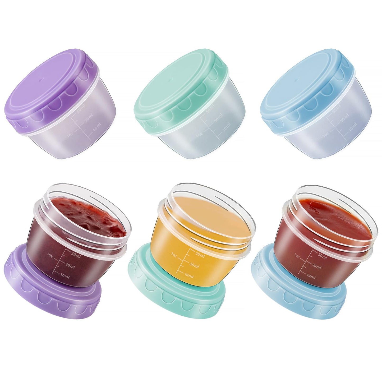 6 Pack 2.7 OZ Salad Dressing Container to Go with lids,Dishwasher and Microwave Safe Tiny Condiment Containers with Graduated Lines, Reusable and Leakproof Small Sauce Containers for Lunch Box