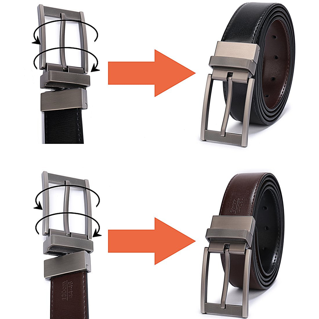 Belts for Men Reversible Leather 1.25" Waist Strap Fashion Dress Buckle Beltox(34-36,Sub-brushed Buckle Black/Brown)