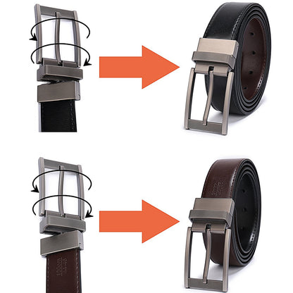 Belts for Men Reversible Leather 1.25" Waist Strap Fashion Dress Buckle Beltox(34-36,Sub-brushed Buckle Black/Brown)