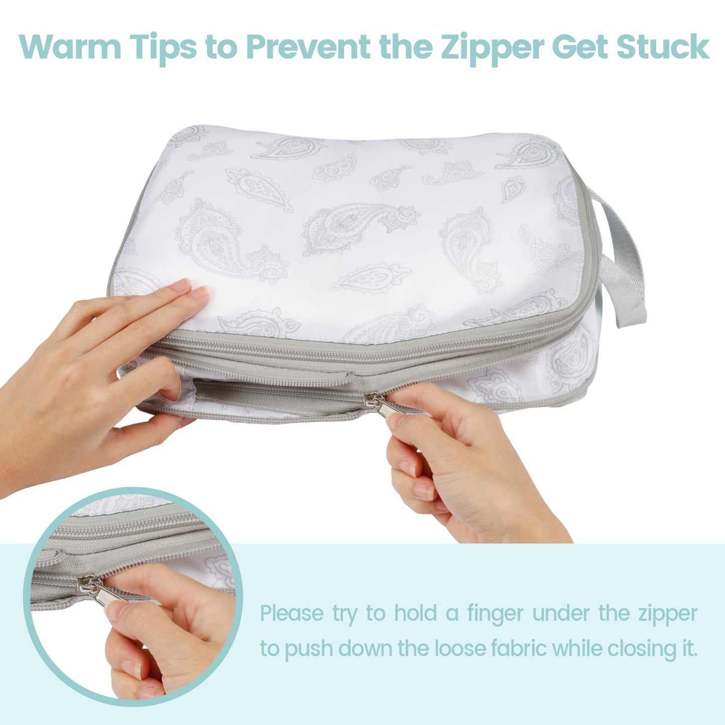 Cambond Compression Packing Cubes for Travel, 5 Pack Luggage Expandable Packing Organizers Compression Cubes for Suitcases with Laundry Bag, White Teardrop-shaped Texture