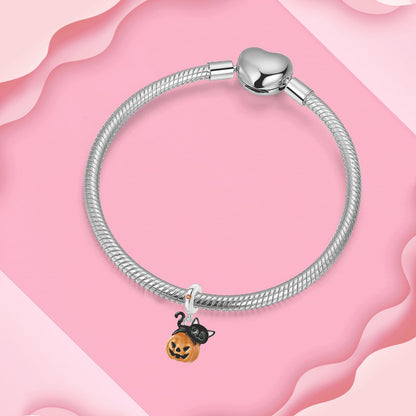 BIZK 925 Sterling Silver Charm for Bracelets and Necklaces Charms for Women Fashion Jewelry for Women Friend and Mother (Black Cat Pumpkin)