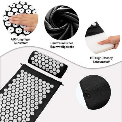 Acupressure Mat Set, Acupuncture Point Massage Pillow, Relieving Neck and Back Pain, Muscle Relaxation and Stress Reduction, Sciatica Relief, Suitable for Men and Women, Carry a Handbag, Black White