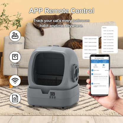 Automatic Cat Litter Box Self Cleaning - APP Control and Weight Monitoring - 86L Ultra-Quiet - Smart Health Monitor, Safe Anti-Pinch, Self Cleaning Litter Box (Assembly Required) -Worry Free Returns