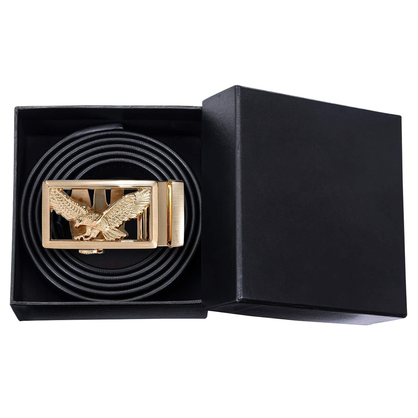 Barry.Wang Mens Burgundy Belt Genuine Leather with Gold Eagle Buckle Design Wedding Luxury Gift Adjustable