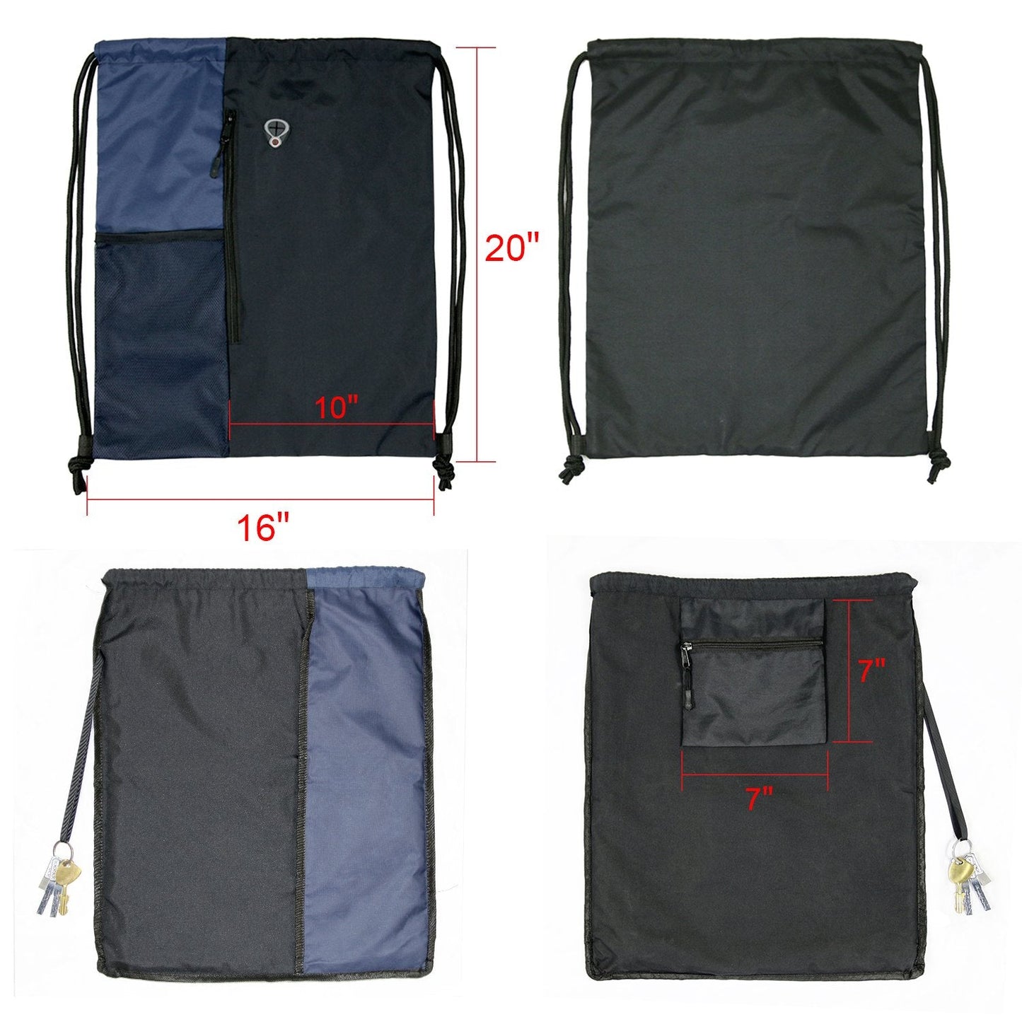 BeeGreen Drawstring Backpack Sports Gym Bag for Women Men Large Cinch Sackpack with 2 Zipper Pockets and Water Bottle Mesh Pockets Black Navy