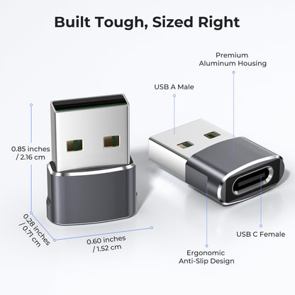 Basesailor iPhone 16 15 Pro Max Car Charger Adapter 4Pack,USB to USBC Adapter Type C Female to A Male Converter for Airpods 4,Apple Watch 10/iWatch,iPhone 14 13 Plus,iPad Mini 7,Samsung Galaxy S24 A54