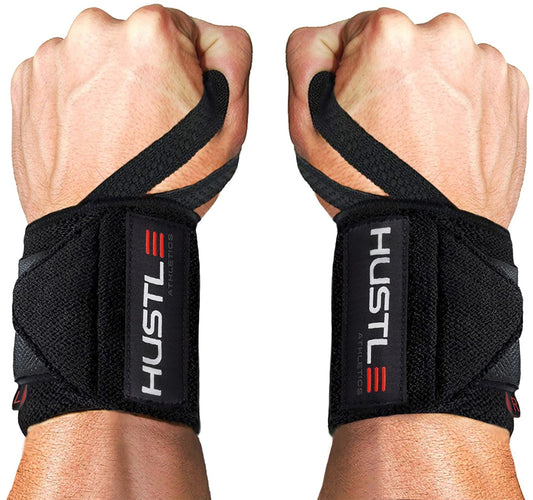 Hustle Athletics Wrist Wraps - USPA Approved Best Weightlifting Support (Professional Competition Grade Wrap) - Brace Your Wrists to Push Heavy, Avoid Injury & Improve Your Workout - for Men & Women