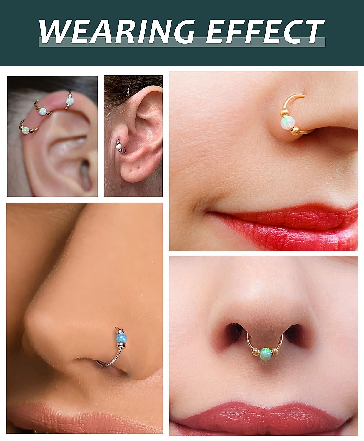4PCS Stainless Steel Nose Rings Set for Women Men,Hypoallergenic 20G L-Shaped Nose Studs 18G Purple Opal Hinged Small Silver Hoops for Nostril Septum Cartilage Helix Rook 2nd/3rd Earlobe Lip Piercings