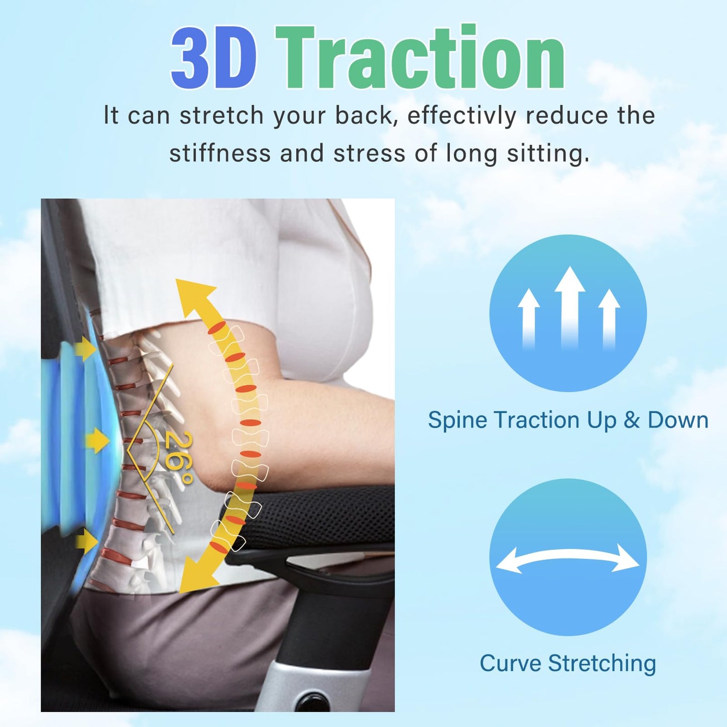 Back Massager with Heat & Traction & Vibration, Seat Massager Pad for Pain Relief Deep Tissue, Lumbar Traction, PU Leather, Foldable, for 5’ to 6’1”, Massage Chair Pad for Office Home