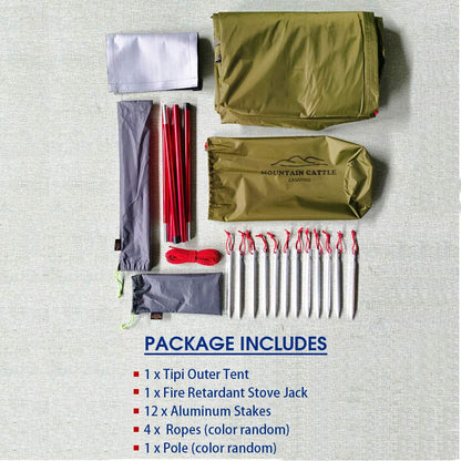 4 Persons 5lb Lightweight Tipi Hot Tents with Stove Jack, 7'3" Standing Room, Teepee Tent for Hunting Family Team Backpacking Camping Hiking (Olive Drab)