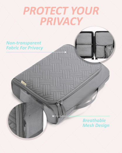BAGSMART Quilted Packing Cubes for Travel, 6 Set Packing Cubes for Suitcases, Lightweight Travel Cubes (1 L+3 M+1 S+1 Shoe Bag) Suitcases Organizer, Grey